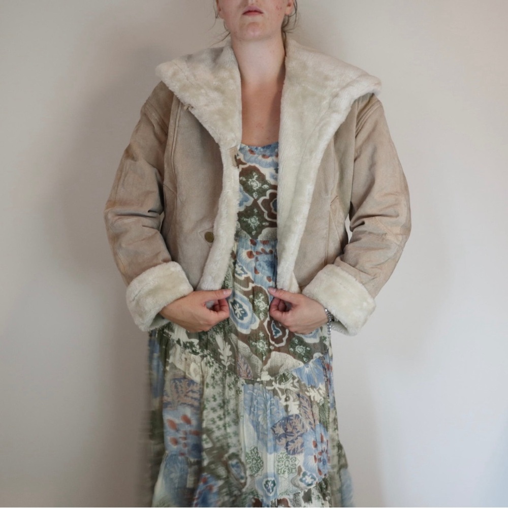 Vintage 1980s Annex Leather Fur Lined Coat